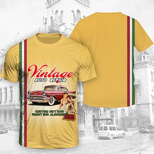 T-Shirt Retro Poster Retro-Mädchen 1950er Retro Vintage T-Shirt Ärmel Grafik für Herren Erwachsene 3D-Druck für Maskerade Täglich Urlaub Party Image