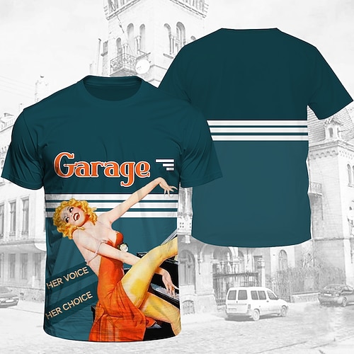 T-Shirt Retro Poster Retro-Mädchen 1950er Retro Vintage T-Shirt Ärmel Grafik für Herren Erwachsene 3D-Druck für Maskerade Täglich Urlaub Party Image