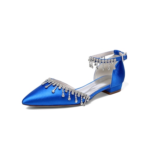 Weiße Brautschuhe mit Knöchelriemen aus Satin für Damen – spitze Hochzeitsschuhe mit Kristallanhänger für die Braut Image