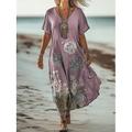 Damen Maxi Kleid A-Linien Kleid Freizeitkleid Strandkleid A-Linien Kleid Sommerkleid Bohemia Urlaub Vintage täglich reguläre Passform Ombre Grafik Geometrisch Kurzarm V-Ausschnitt Blau Lila Grün