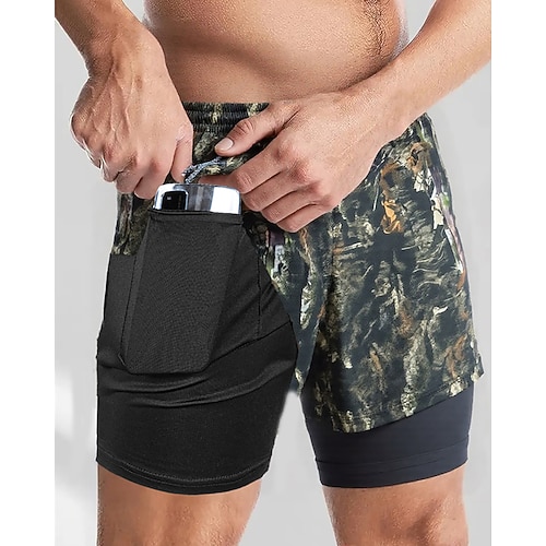 Herren Boardshorts Badeshorts Badehosen Tarnung Schnelltrocknend Atmungsaktiv Kordelzug Elastischer Bund 2 in 1 Urlaub Strand Hawaiianisch Lässig Grün Image