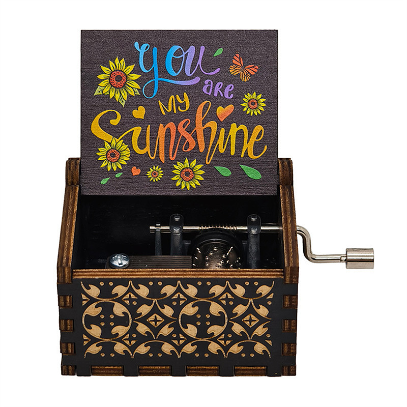 1pcs You Are My Sunshine Music Box Hand Crank Wooden Vintage Laser Engraved Small Musical Box Gift For For Wife/Mon/Dad Music Box Gifts For Birthday/Christmas/Anniversary/Wedding/Valentine/Mother's D