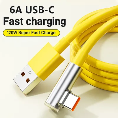 6A 120W Fast Charge USB Type C Cable Elbow Cable for Game for Xiaomi Huawei Samsung OPPO VIVO Redmi Phone Charger USB C Cable