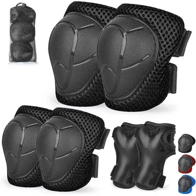 Kids/Youth Knee Pads and Elbow Pads Set with Wrist Guards for 4-16 Years Skateboard Roller Skating