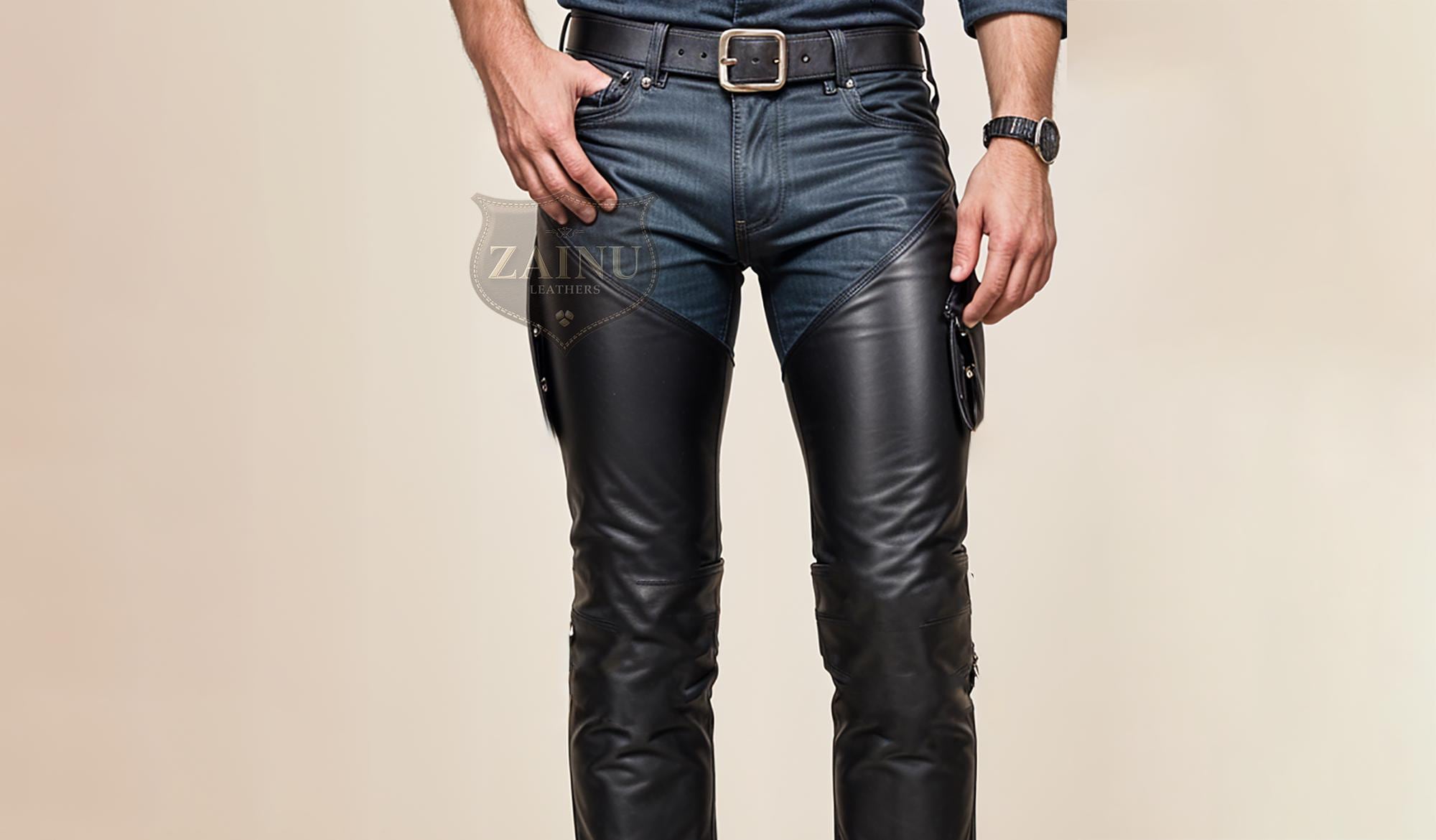 Chaps da motociclista in vera pelle nera per uomo / Chaps da motociclista personalizzabili / Abbigliamento da motociclista elegante e resistente / Per