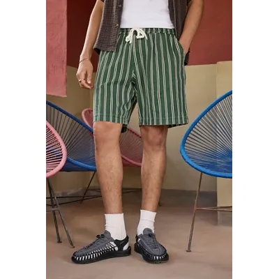 Ayker Stripe Print Twill Shorts - Green M at Urban Outfitters