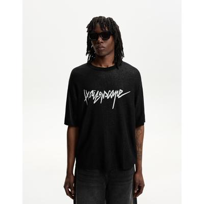 Bershka Boxy-Fit Short Sleeve Print T-Shirt Men M Black