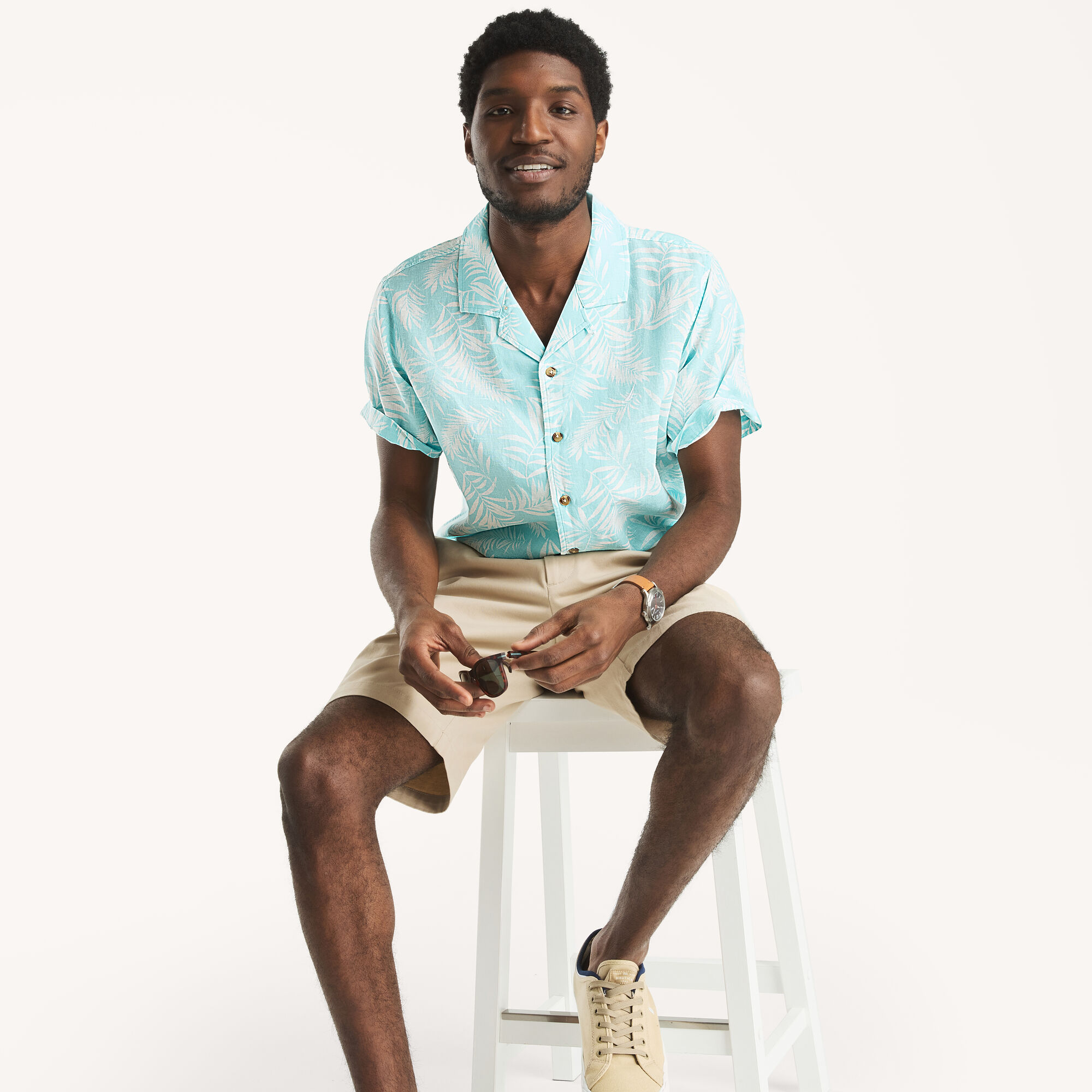 Nautica Men's Linen Short-Sleeve Camp Shirt 499 (Aqua Splash), XXL