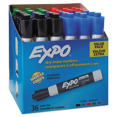 EXPO Low-Odor Dry-Erase Marker Value Pack, Broad Chisel Tip, Assorted Colors, 36/Box (SAN1921061A)