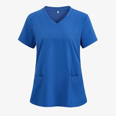 TEMU Solid V Neck Scrub Tops, Elegant Short Sleeve Patched Pockets Medical Nurse Uniform, Women's Clothing