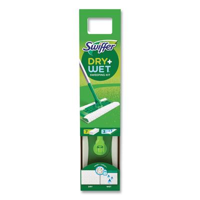 Swiffer Sweeper Mop, 10 x 4.8 White, Cloth Head, 46" Green/Silver Aluminum/Plastic Handle, 6/Carton (PGC75725)