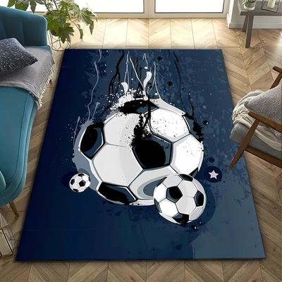 TEMU 800g/m2 Soccer Printed Area Rug Carpet For Bedroom And Living Room, Home Decor Mats, Non-slip Mat For Bedside Or Office Chair Image