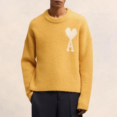 Sweater With Logo - Yellow - AMI Knitwear