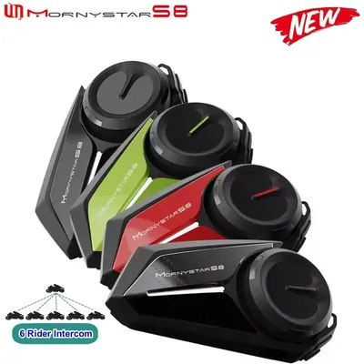 Monystar S8 Motorcycle Intercom Helmet Headsets 6 Rider, BT5.1 Communication Interphone, Intercomunicador Moto,Waterproof FM