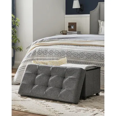 SONGMICS Storage Ottoman Bench, Foldable Ottoman Foot Rest with Legs, 38 x 76 x 40 cm, End of Bed Bench, Storage Chest 660 lb