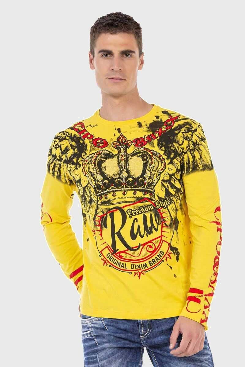 T-Shirt CIPO & BAXX "Sweatshirts", Damen, Gr. S, gelb, 95% Baumwolle, 5% Elasthan, bedruckt, regular fit, Shirts T-Shirt, mit coolem Print