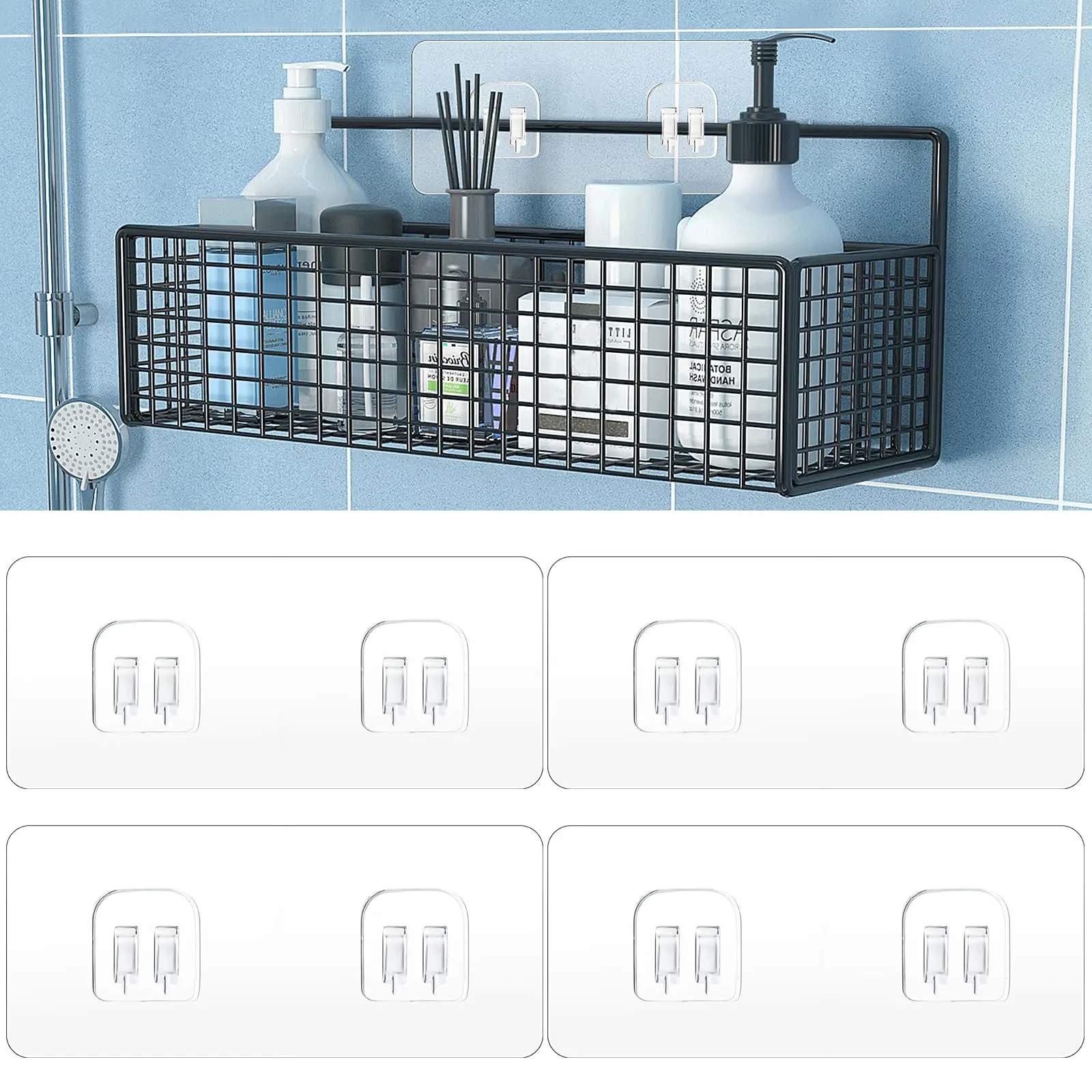 4er-Pack stark klebende Aufkleberhaken für Eckdusche, Caddy, Badezimmer, Regal, Korb, Seifenschale, Hängehaken, Küchenzubehör