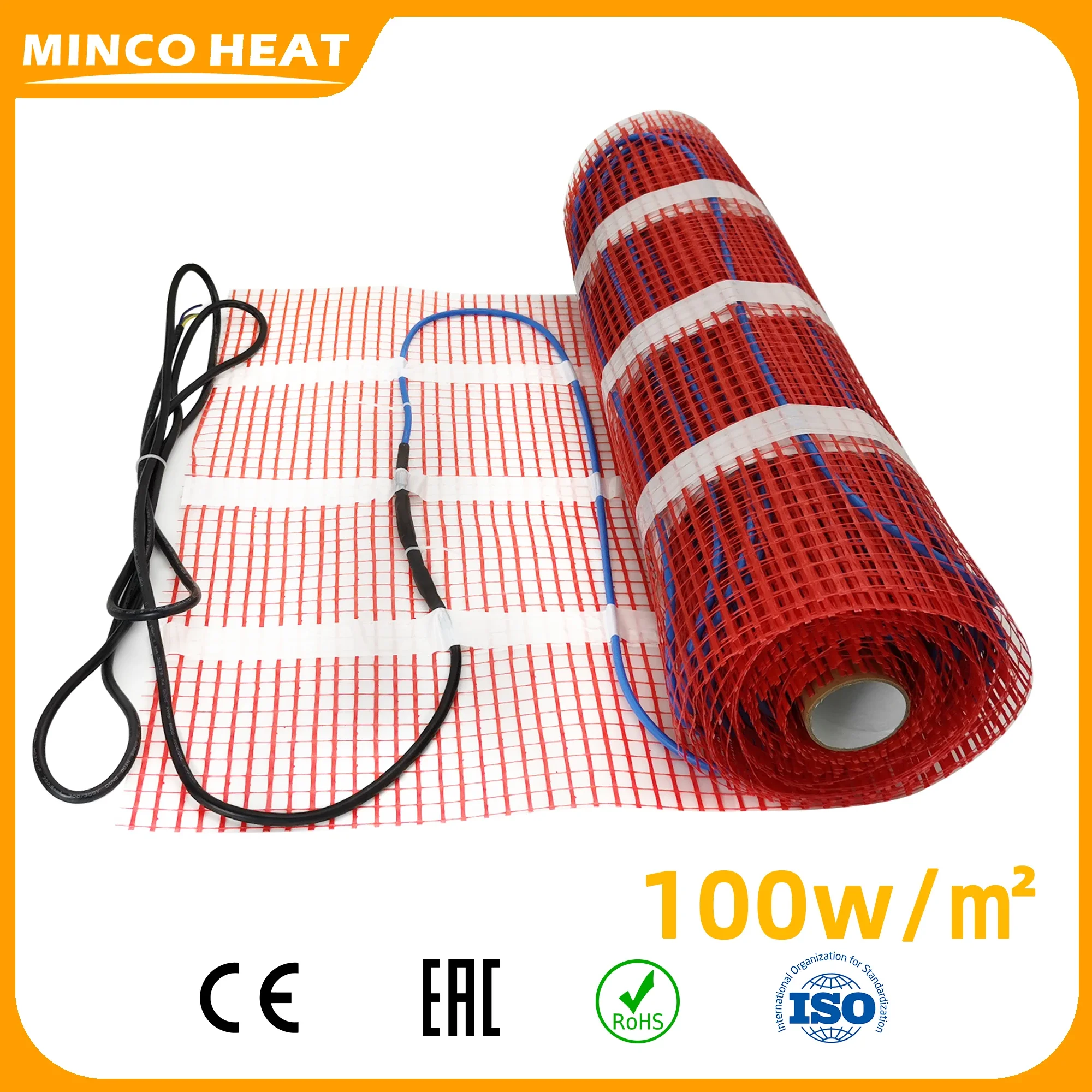 Minco Heat 100w/ ㎡ Wasserdichte Unterfliesen-Zementheizung, Bodenkabel, elektrische warme Matte, Doppelleiter, elektrische warme Strangmatte Image
