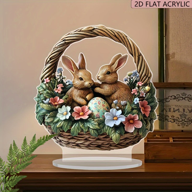 Ostern-Tischschild, Osterhasen-Ei-Schild für Tisch, 2D-Acryl, abgestuftes Tablett, Dekoration, Frühling, Tischdekoration, Ornament für Zuhause Image