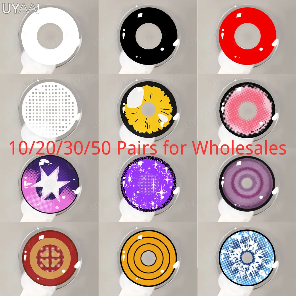 Uyaai Großhandel billige Cosplay Kontaktlinsen weiße Linsen für Halloween schwarz Anime Linsen lila farbige Linse rot Make-up Linse Image