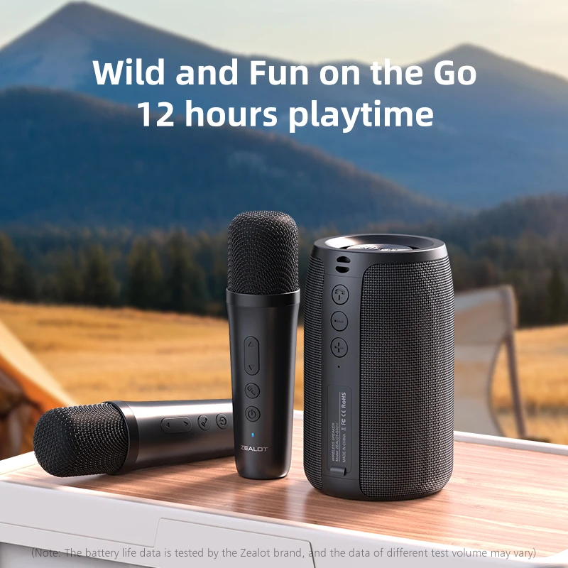 ZEALOT-S32M Karaoke-Maschine, tragbares Bluetooth 5.3-Lautsprechersystem mit 1–2 kabellosen Mikrofonen, Geschenke für Zuhause und Familie Image