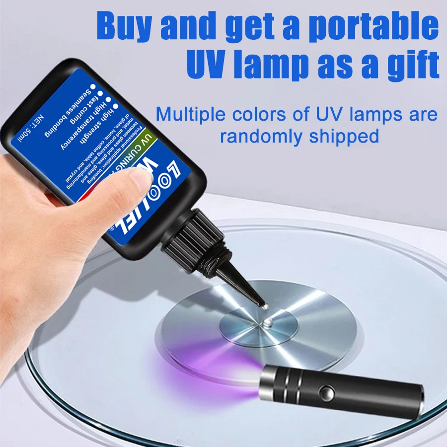 LOOLIFL neues Produkt W-183, starker 50-ml-UV-Kleber, Aushärtungskleber, UV-Härtungslampe zum Binden und Schweißen von Kristallglas und Metall ABS Image