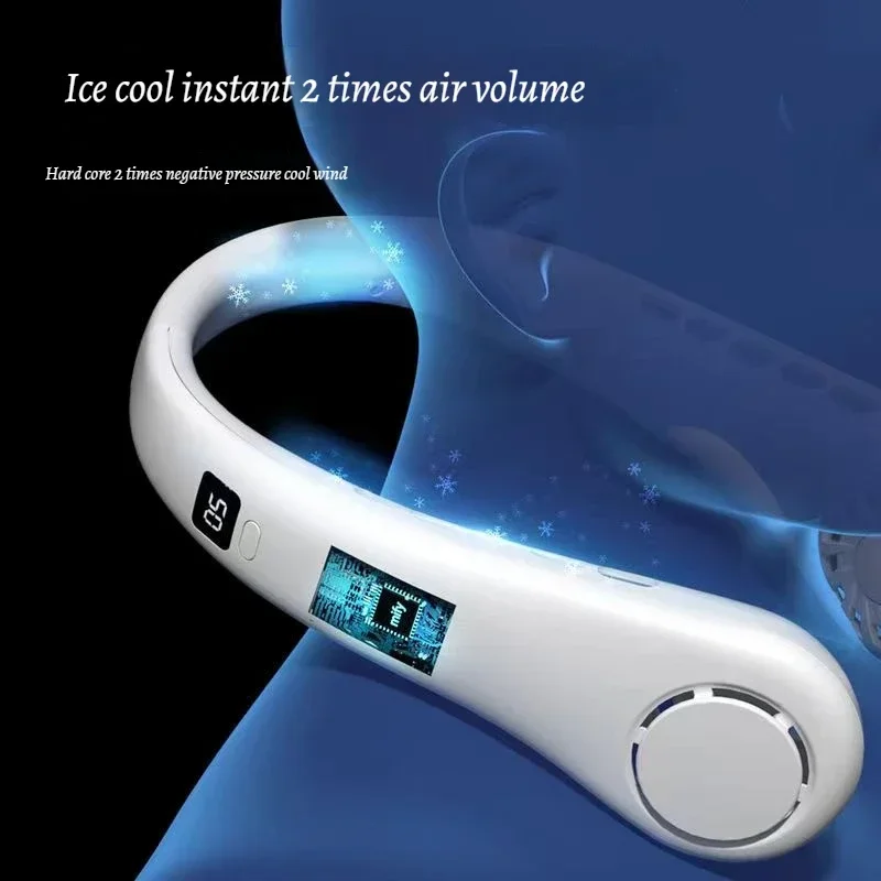 Jkuoo USB wiederaufladbarer Lüfter, Mini-Hals-Hängeventilator, Outdoor-Reise, Neckholder, Luftkühlung, Ventilator, Sommer Image