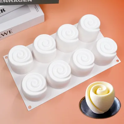 8 Hole Simple 3D Rose Chocolate Baking Mould Flower Jelly Candy Biscuit Silicone Ice Tray