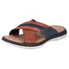 Pantolette RIEKER, Herren, Gr. 45, braun (cognac, denim), Leder, Textil, casual, Schuhe, Sommerschuh, Strandschuh, Hausschuh mit weicher Innensohle