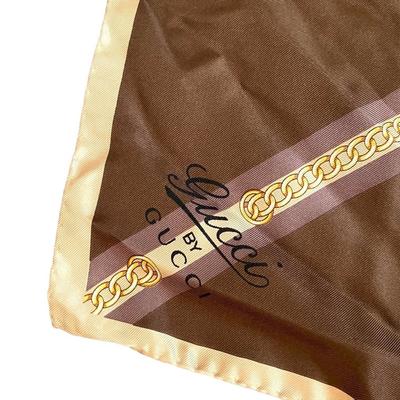 Gucci Accessories | Gucci By Gucci Chain Interlocking Stripe Brown Beige 100% Silk Scarf | Color: Brown/Tan | Size: Os