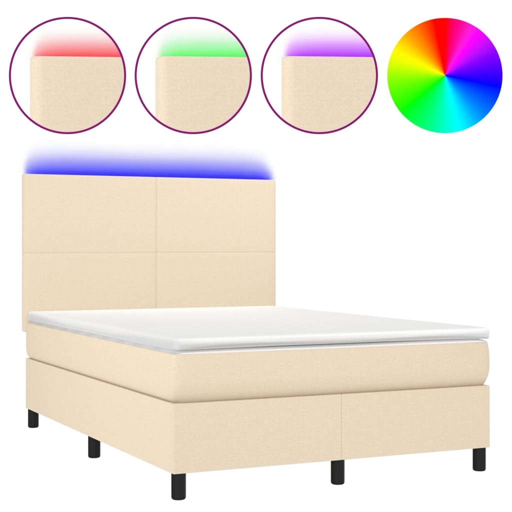 vidaXL Boxspringbett mit Matratze & LED Creme 140x190 cm Stoff Image
