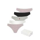 String LASCANA, Damen, Gr. 32/34, bunt (creme, grau, schwarz, rot), Single Jersey, Obermaterial: 95% Baumwolle, 5% Elasthan. Spitze: 90% Polyamid, 10% Elasthan, bedruckt, gemustert, unifarben mit Farbeinsätzen, körpernah, Unterhosen, mit süßen...