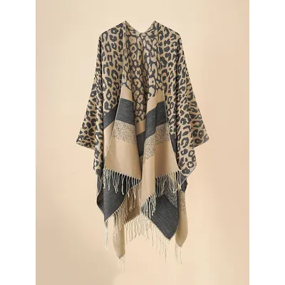 Fashion Elegant Women Scarf Autumn Winter Leopard Tassel Poncho Wrap Blanket Capa Para Mujer Pashmina Femme Shawl Echarpe Hiver