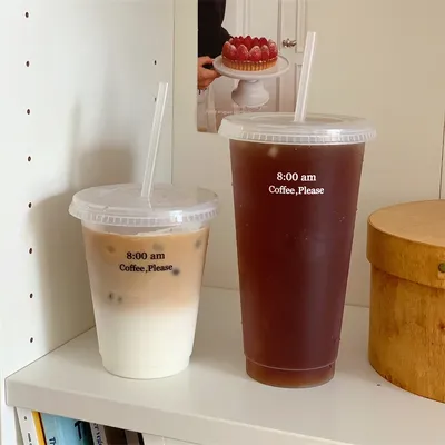 Cute Tumbler With Straw Lid Kawaii Water Bottle For Ice Coffee Juice Tea Plastic Cups Portable Reusable Drinking Bottle BPA Free