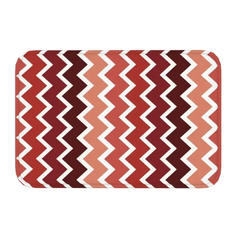 Red And White Zig Zag Lines Seamless Pattern Doormat Anti-Slip Kitchen Bathroom Mat Living Room Floor Door Entrance Carpet Rug
