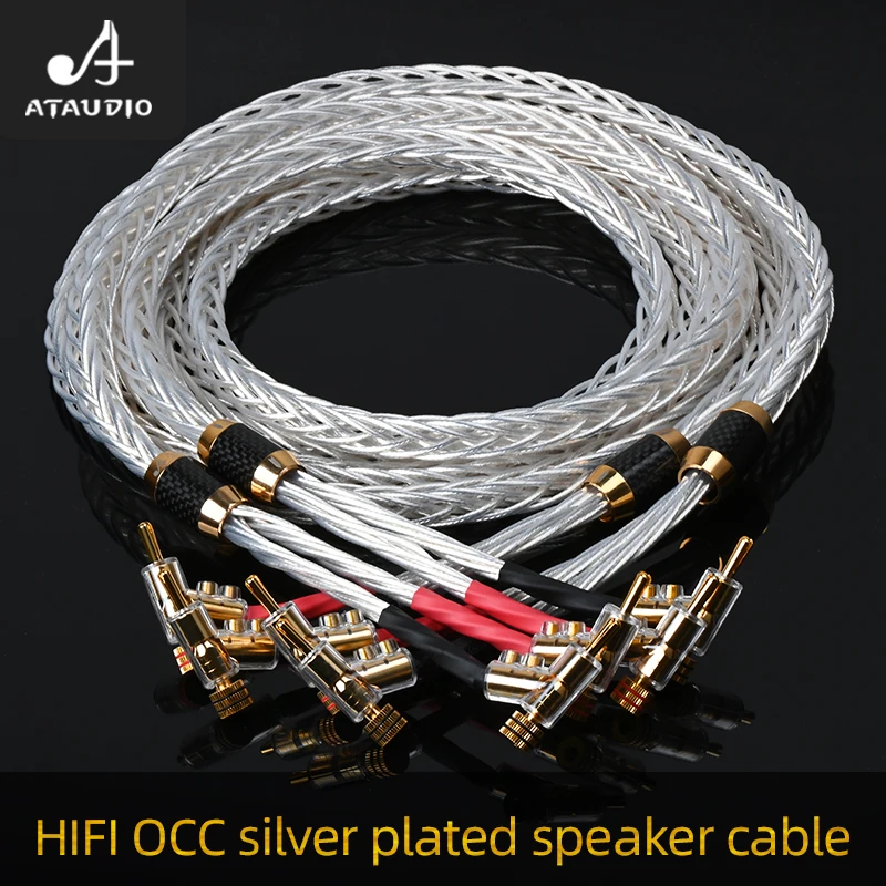 ATAUDIO versilbertes Hifi-Lautsprecherkabel Hi-End OCC Silber selbstsicherndes Bananen-Lautsprecherkabel für Lautsprecher