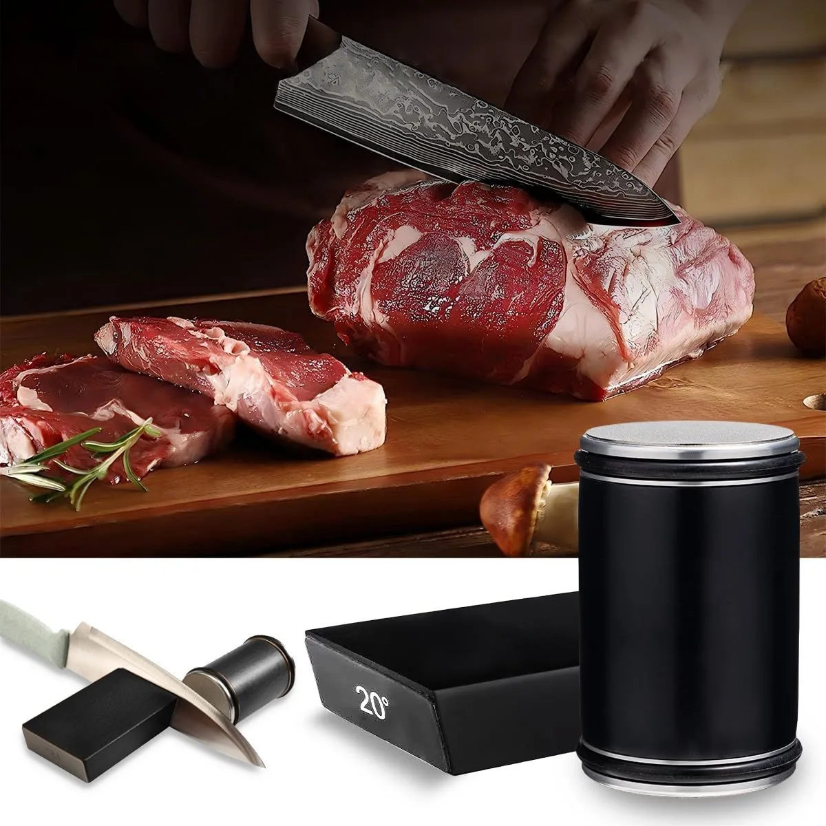 Set, Messerschärfen, Messerschärfer, Tumbler-Rollmesserschärfer, entwickelt für gerade Kanten mit Industriediamanten für Image