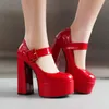 Damen-Plateau-Pumps, Mary Jane-Absätze, Schuhe 2025, sexy Größe 43, mit Riemen, Rot, Rot, Weiß