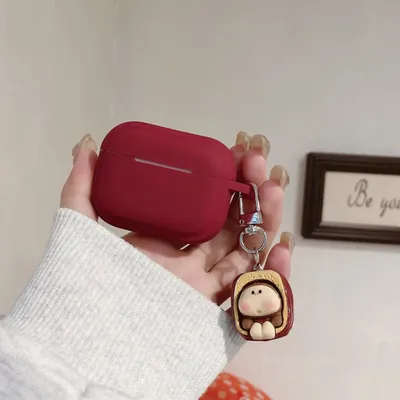 Puppenanhänger mit Muttern für Apple AirPods 4 Pro 2 Pro Weinrote weiche Kopfhörerhülle für AirPods 1 2 3 Cover Box Image