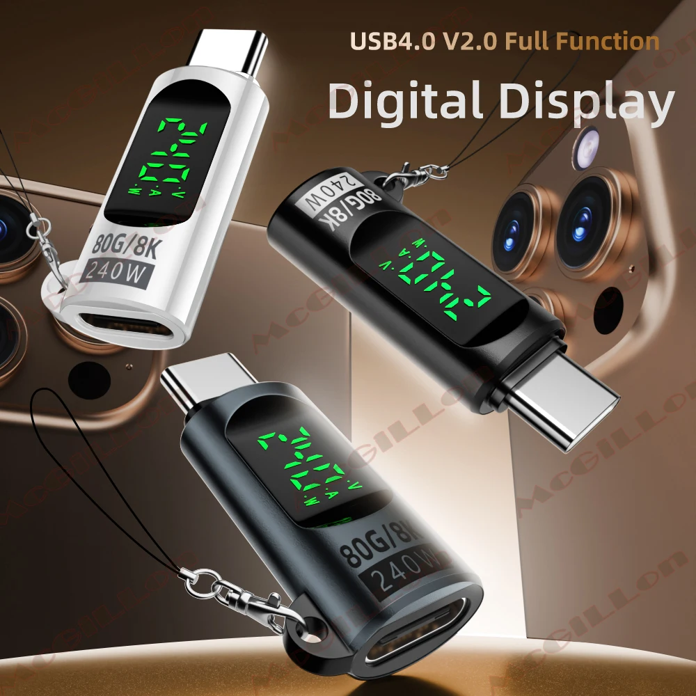 USB 4.0 80 Gbit/s PD 240 W Digitalanzeige-Adapter Typ C auf Typ C Schnellladeanschluss für iPhone 16 Samsung Laptops Konverter Image