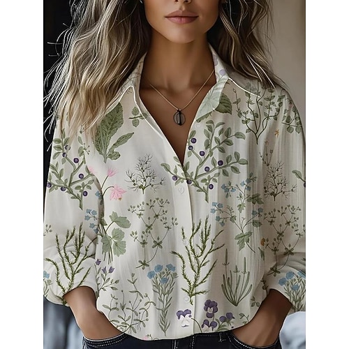 Camicia da Donna Button Down Tunic Camicia Collo Maniche Lunghe Grafica Floreale Elegante Casuale Top Regolari Giornaliera Uscita s Bianca Gialla Verde Chiaro Celeste Primavera