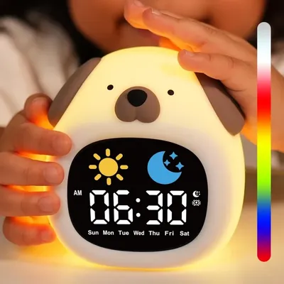 Alarm Clock for Kids Puppy-Shape Toddler Sleep Training Clock Cute Touch Night Light for Children
