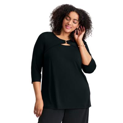 Plus Size Women's Knot Front Keyhole Top by Avenue in Black (Size 20)