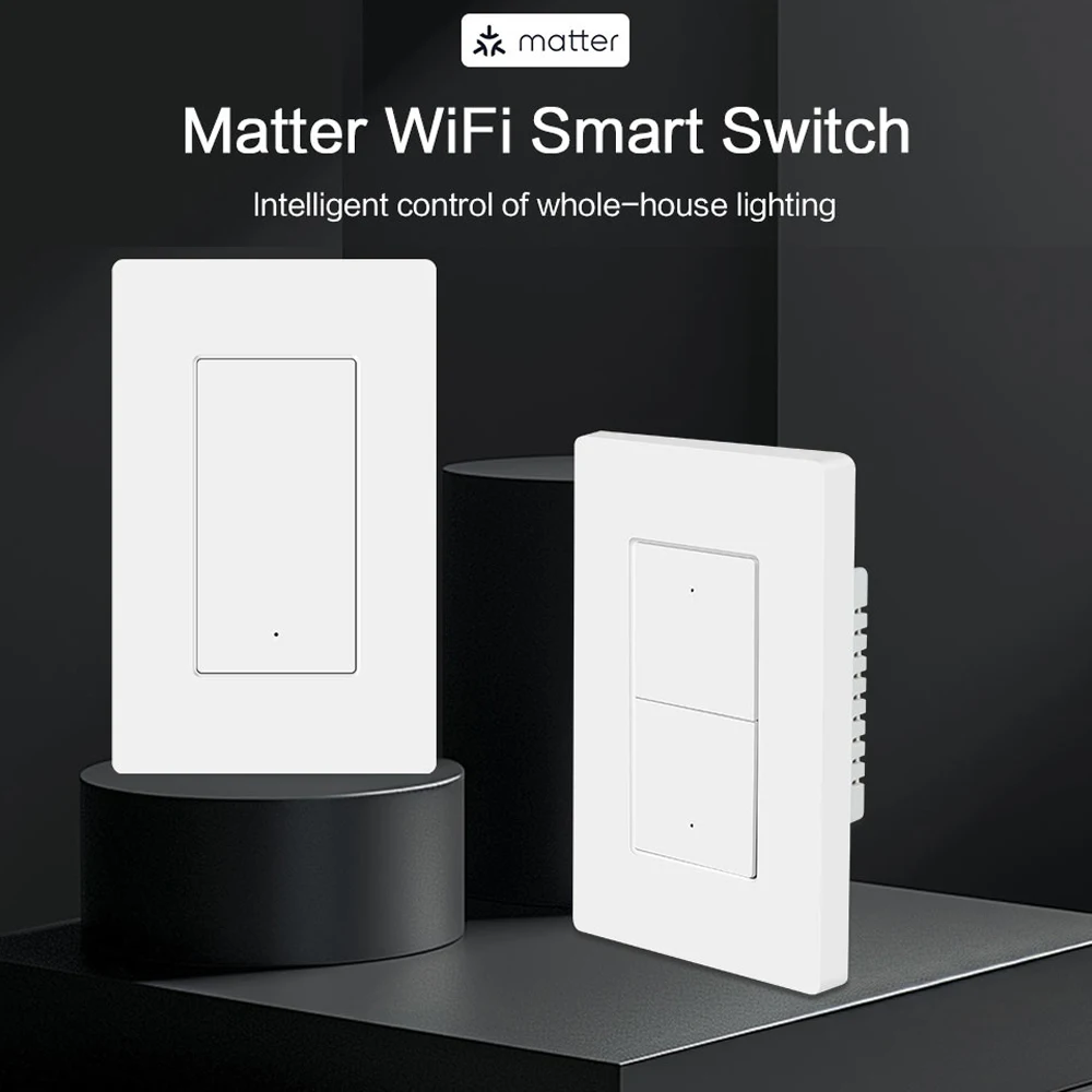 Zemismart Matter WiFi 3-Wege-Smart-Schalter, US-Druckknopf-Wandlichtschalter, funktioniert mit Google Assistant Homekit SmartThings APP Image
