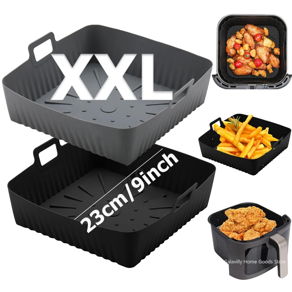 9-Zoll-Silikon-Luftfritteuse-Einlagen für Cosori/Ninja 6-8QT – 23 cm quadratisches, wiederverwendbares Backblech, ölfrei und spülmaschinenfest Image