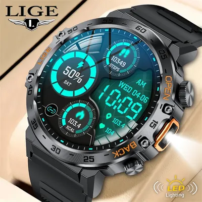 LIGE LED Taschenlampe Smart Uhr Militär Uhren SOS Bluetooth Anruf Wasserdichte Gesundheit Monitor Sport Smartwatch Für Android ios Image