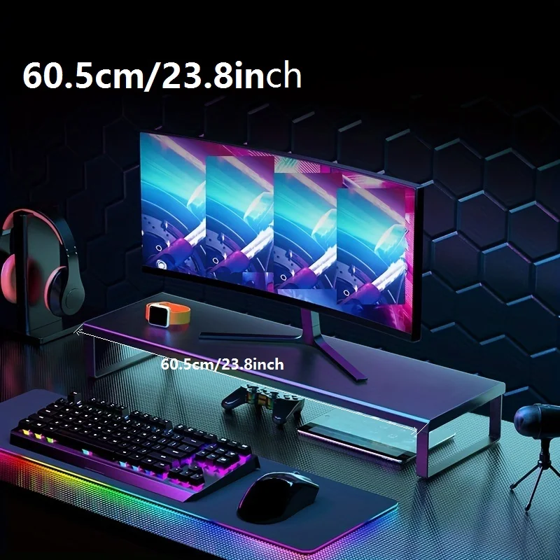 60 cm erweiterter Monitorständer-Riser, erhöhter Desktop-Computer-Plattformständer für Laptops, Büro, Metall-Schreibtisch, unterstützt 50 kg Last Image