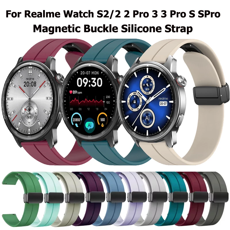 22mm Magnetische D Schnalle Silikon Band Für Realme Uhr S2 Sport Armband Correa Für Realme Uhr 2 2 Pro 3 3 Pro S SPro Strap Image