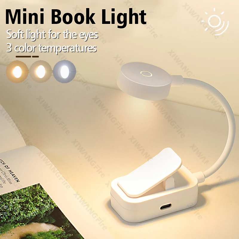 Mini-Clip-Buchlampe, LED-Tischlampe, Augenschutz, 3 Farben, batteriebetrieben, USB-Nachtlicht, tragbar, Nachttisch, Leselampe für Studenten