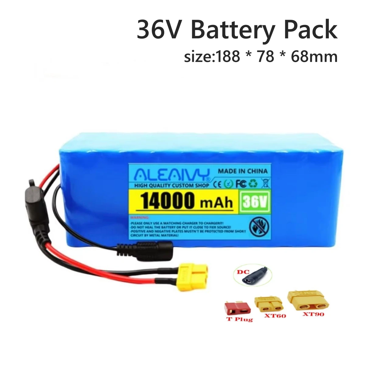 36 V 10S4P 14 Ah 18650 Akkupack, geeignet für 500 W 750 W Skateboard-/Elektro-Pendler-Werkzeugbatterien, integriertes BMS, + 25 A Sicherung Image